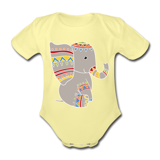 Elephant Organic Short-sleeved Baby Bodysuit - gewassen geel