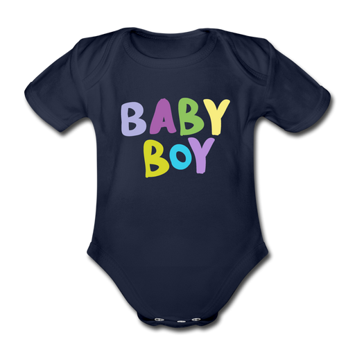 Baby Boy Organic Short-sleeved Baby Bodysuit - dark navy